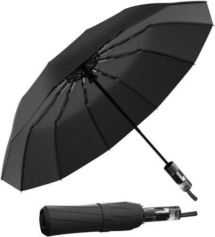 YINBAOGE Automatic Compact Travel Umbrella, Windproof Folding 12 Ribs Umbrella for Rain & Sun with UV Protection, Lightweight & Portable for Men and Women in Saudi Arabia