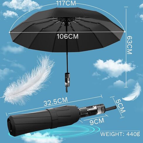 YINBAOGE Automatic Compact Travel Umbrella, Windproof Folding 12 Ribs Umbrella for Rain & Sun with UV Protection, Lightweight & Portable for Men and Women in Saudi Arabia