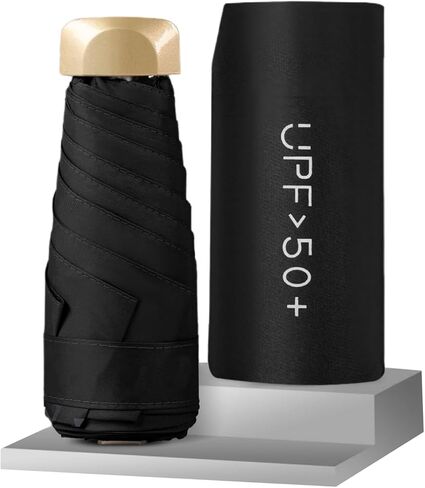 Compact Umbrella, Mini Umbrella, small umbrella for travel mini - UPF 50+ UV Protection & Waterproof, Windproof 6 Ribs Fiberglass, Pocket-Sized 6.3in Folded, Lightweight 7.05oz for Backpack Travel, travel essentials with Black Cooling Tech in Saudi Arabia