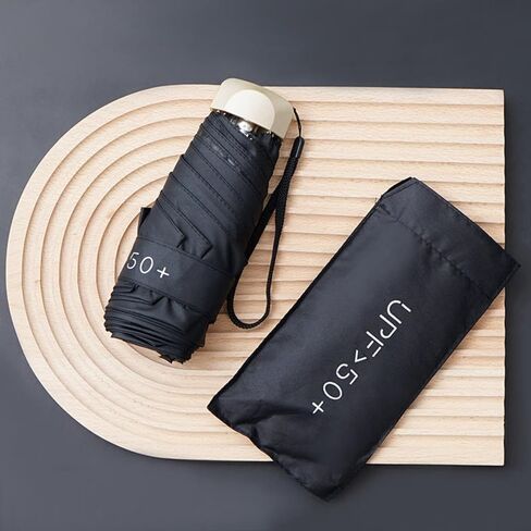 Compact Umbrella, Mini Umbrella, small umbrella for travel mini - UPF 50+ UV Protection & Waterproof, Windproof 6 Ribs Fiberglass, Pocket-Sized 6.3in Folded, Lightweight 7.05oz for Backpack Travel, travel essentials with Black Cooling Tech in Saudi Arabia