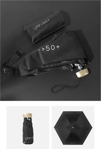 Compact Umbrella, Mini Umbrella, small umbrella for travel mini - UPF 50+ UV Protection & Waterproof, Windproof 6 Ribs Fiberglass, Pocket-Sized 6.3in Folded, Lightweight 7.05oz for Backpack Travel, travel essentials with Black Cooling Tech in Saudi Arabia