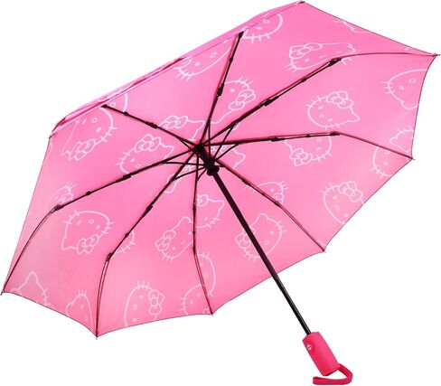 Hello Kitty Umbrella, Allover Head Print, Compact Travel, Automatic Open and Close, With Matching Sleeve, Pink in Saudi Arabia