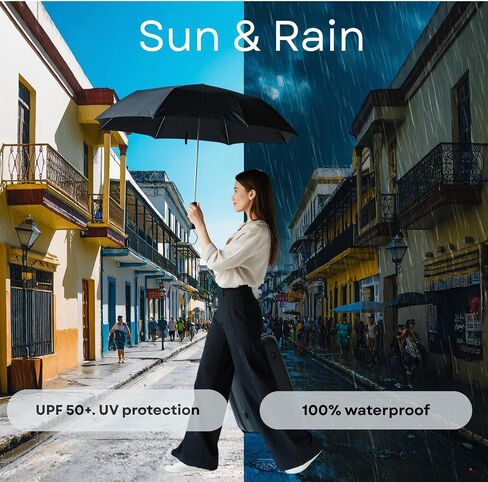 Mini Travel Umbrella – Strong, Windproof, Compact & Lightweight – Waterproof UPF 50+ Sun and Rain Protection – Portable Pocket Umbrella for Purse, Backpack or Car – Black in Saudi Arabia