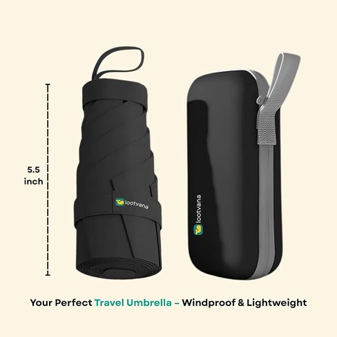 Mini Travel Umbrella – Strong, Windproof, Compact & Lightweight – Waterproof UPF 50+ Sun and Rain Protection – Portable Pocket Umbrella for Purse, Backpack or Car – Black in Saudi Arabia