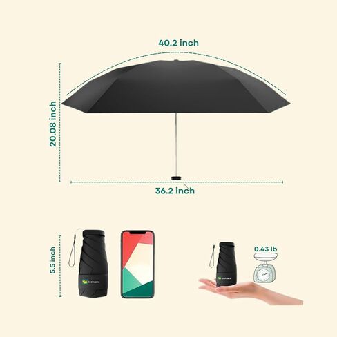 Mini Travel Umbrella – Strong, Windproof, Compact & Lightweight – Waterproof UPF 50+ Sun and Rain Protection – Portable Pocket Umbrella for Purse, Backpack or Car – Black in Saudi Arabia