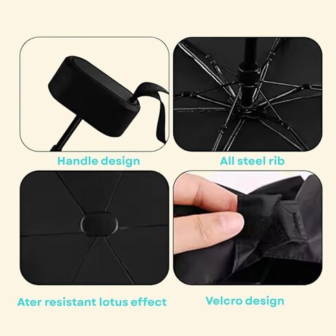 Mini Travel Umbrella – Strong, Windproof, Compact & Lightweight – Waterproof UPF 50+ Sun and Rain Protection – Portable Pocket Umbrella for Purse, Backpack or Car – Black in Saudi Arabia