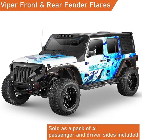Hooke Road Wide Flat JL Fender Flares for 2018-2025 Jeep Wrangler JL JLU 2/4 Doors, Rugged Style Front & Rear Steel Fenders with LED Turn Signal Lights in Saudi Arabia