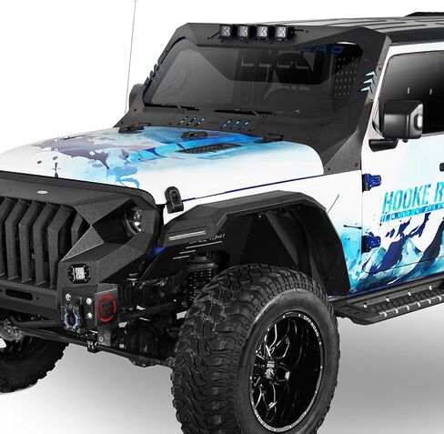 Hooke Road Wide Flat JL Fender Flares for 2018-2025 Jeep Wrangler JL JLU 2/4 Doors, Rugged Style Front & Rear Steel Fenders with LED Turn Signal Lights in Saudi Arabia