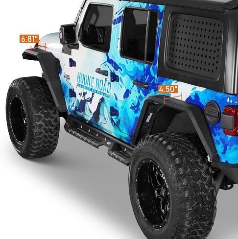 Hooke Road Wide Flat JL Fender Flares for 2018-2025 Jeep Wrangler JL JLU 2/4 Doors, Rugged Style Front & Rear Steel Fenders with LED Turn Signal Lights in Saudi Arabia