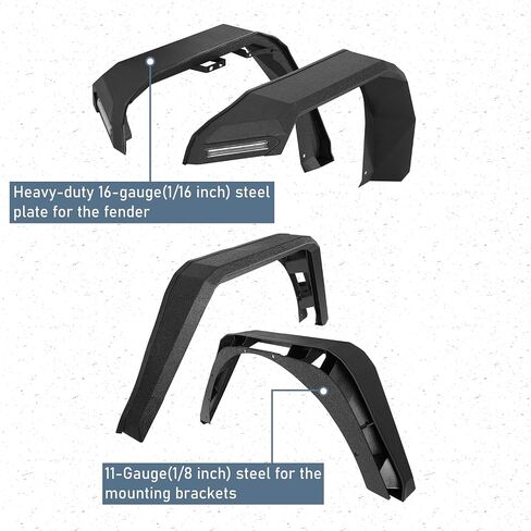 Hooke Road Wide Flat JL Fender Flares for 2018-2025 Jeep Wrangler JL JLU 2/4 Doors, Rugged Style Front & Rear Steel Fenders with LED Turn Signal Lights in Saudi Arabia
