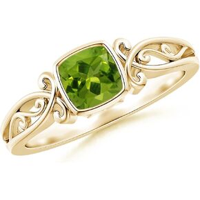 أنجارا الطبيعية peridot solitaire حلقة للنساء | رنين سوليتير cushion-cut peridot في الذهب الصلب 14K | عيد ميلاد أغسطس ، الذكرى السنوية ، هدية مجوهرات الأحجار الكريمة in Kuwait