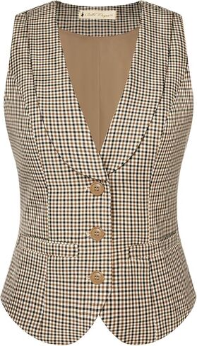 Belle Poque Vintage Lapel Collar Suit Vest Tops for Women V Neck Sleeveless Work Dressy Waistcoat Blazer with Pockets in Saudi Arabia