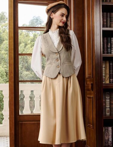 Belle Poque Vintage Lapel Collar Suit Vest Tops for Women V Neck Sleeveless Work Dressy Waistcoat Blazer with Pockets in Saudi Arabia