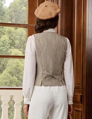 Belle Poque Vintage Lapel Collar Suit Vest Tops for Women V Neck Sleeveless Work Dressy Waistcoat Blazer with Pockets in Saudi Arabia