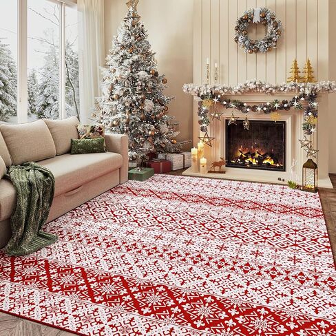 Christmas Area Rug 2x3 Red Snowflake Plaid Decorative Doormat Entryway Kitchen Washable Non Slip Soft Low Pile Small Carpet for Living Room Bedroom Entrance Dining Room Bathroom in Kuwait