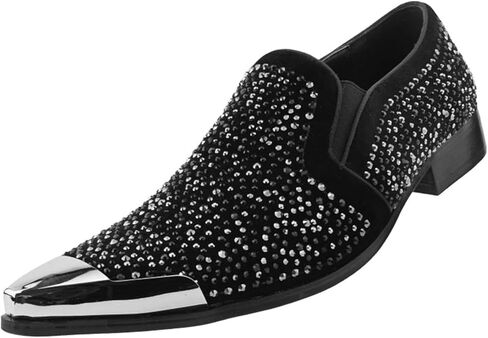 اللباس البولانو X Amali للرجال مع أحجار الراين ، حذاء Slip-On ، Tuxedo Loafer للرجال ، وأصابع القدم المدببة ذات الطرف المعدني ، والحجم. in Kuwait