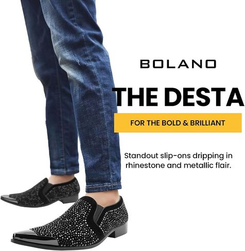 اللباس البولانو X Amali للرجال مع أحجار الراين ، حذاء Slip-On ، Tuxedo Loafer للرجال ، وأصابع القدم المدببة ذات الطرف المعدني ، والحجم. in Kuwait
