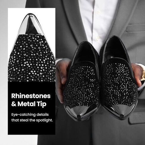اللباس البولانو X Amali للرجال مع أحجار الراين ، حذاء Slip-On ، Tuxedo Loafer للرجال ، وأصابع القدم المدببة ذات الطرف المعدني ، والحجم. in Kuwait