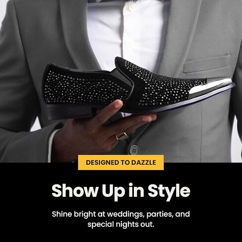 اللباس البولانو X Amali للرجال مع أحجار الراين ، حذاء Slip-On ، Tuxedo Loafer للرجال ، وأصابع القدم المدببة ذات الطرف المعدني ، والحجم. in Kuwait