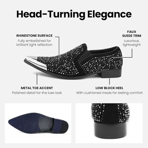 اللباس البولانو X Amali للرجال مع أحجار الراين ، حذاء Slip-On ، Tuxedo Loafer للرجال ، وأصابع القدم المدببة ذات الطرف المعدني ، والحجم. in Kuwait