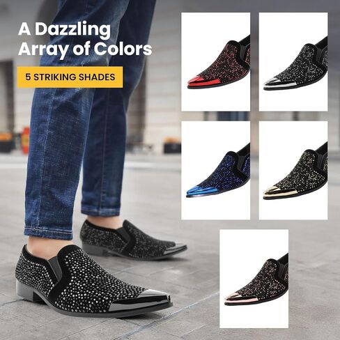 اللباس البولانو X Amali للرجال مع أحجار الراين ، حذاء Slip-On ، Tuxedo Loafer للرجال ، وأصابع القدم المدببة ذات الطرف المعدني ، والحجم. in Kuwait