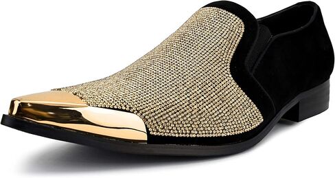 اللباس البولانو X Amali للرجال مع أحجار الراين ، حذاء Slip-On ، Tuxedo Loafer للرجال ، وأصابع القدم المدببة ذات الطرف المعدني ، والحجم. in Kuwait