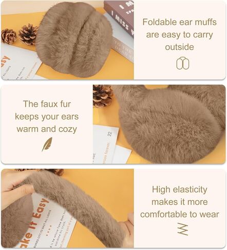 YSense Ear Muffs for Winter Women Foldable Fluffy Cute Earmuffs Cold Weather Ear Warmers Faux Fur Adjustable Headband in Kuwait