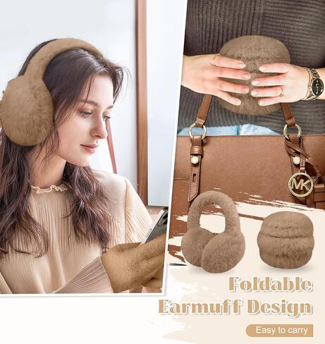 YSense Ear Muffs for Winter Women Foldable Fluffy Cute Earmuffs Cold Weather Ear Warmers Faux Fur Adjustable Headband in Kuwait