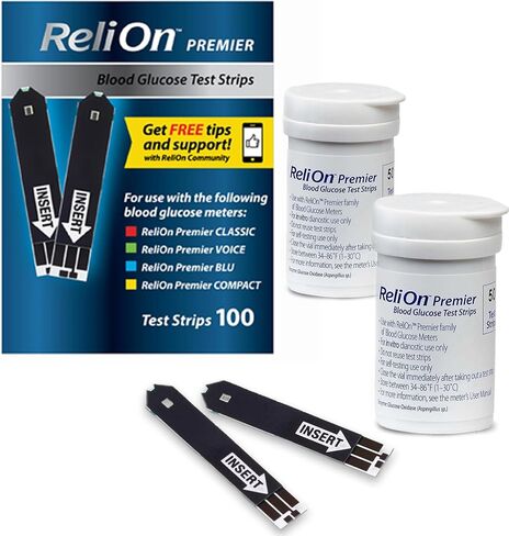 Blood Glucose Test Strips | 100 Count | Diabetic Supplies for Glucose Monitor | Accurate Blood Glucose Monitoring | Tiras para Medir la Glucosa, Compatible with Re Lion Premier Meters in Saudi Arabia