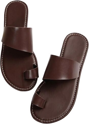OYOANGLE Women's Toe Ring Open Toe Flat Sandals Strappy Solid Non Slip Outdoor Beach Slides Slippers in Kuwait