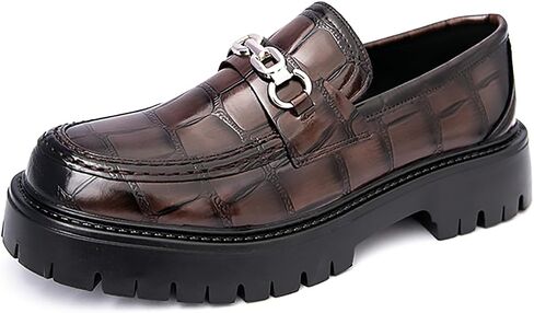 Men's Checkered Pattern Chain Platform Loafers Comfortable Non-Slip Lug Sole Business Formal Leather Shoes Patent Leather Wide Toe Work Casual Dress Shoes in Kuwait