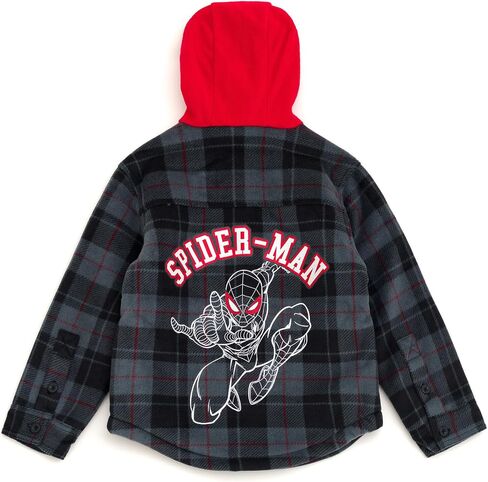 Marvel Spider-Man Plaid Flannel Hooded Shacket with Fleece Lining Toddler to Big Kid Sizes (3T - 14-16) in Saudi Arabia