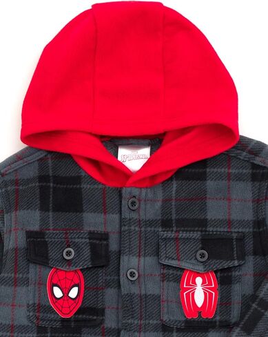 Marvel Spider-Man Plaid Flannel Hooded Shacket with Fleece Lining Toddler to Big Kid Sizes (3T - 14-16) in Saudi Arabia