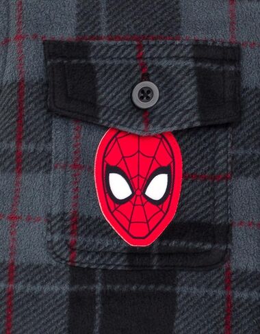 Marvel Spider-Man Plaid Flannel Hooded Shacket with Fleece Lining Toddler to Big Kid Sizes (3T - 14-16) in Saudi Arabia