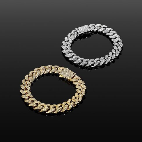 14 كيلو الذهب على سوار S925 Silver 12mm للرجال ، سلسلة اليد الكوبية المكثفة ، خيار رائع لوضع علامة على المناسبات الخاصة أو المعالم ، يوم الآباء in Saudi Arabia