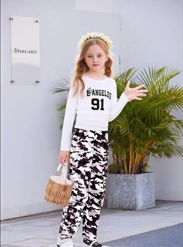 Girls Clothes Tween Girl Outfits Long Sleeve Ruched Top Botanical Print Relaxed Pocket Pants Set in Saudi Arabia