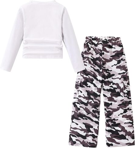 Girls Clothes Tween Girl Outfits Long Sleeve Ruched Top Botanical Print Relaxed Pocket Pants Set in Saudi Arabia