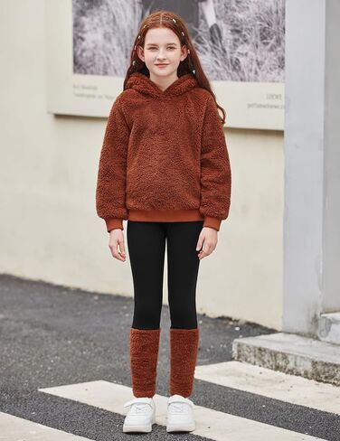 Arshiner Girls 2 Piece Outfits Fuzzy Long Sleeve Hoodie Sweatshirts and Patchwork Legging Pants Casual Clothing Sets in Saudi Arabia
