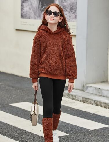 Arshiner Girls 2 Piece Outfits Fuzzy Long Sleeve Hoodie Sweatshirts and Patchwork Legging Pants Casual Clothing Sets in Saudi Arabia