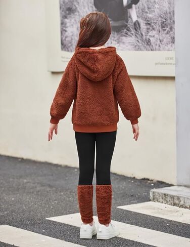 Arshiner Girls 2 Piece Outfits Fuzzy Long Sleeve Hoodie Sweatshirts and Patchwork Legging Pants Casual Clothing Sets in Saudi Arabia