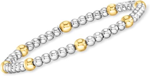 Pure Collection by Ross-Simons Italian 4-5mm Sterling Silver and 18kt Gold Vermeil Bead Stretch Bracelet in Saudi Arabia