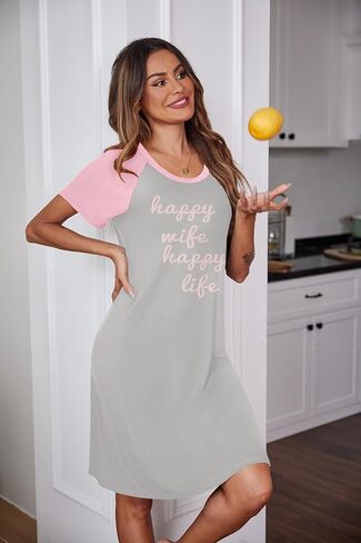 Ekouaer Womens Nightgown Short Sleeve Night Dress Printed Sleepwear Soft Sleep Shirt S-3XL in Saudi Arabia