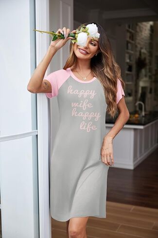 Ekouaer Womens Nightgown Short Sleeve Night Dress Printed Sleepwear Soft Sleep Shirt S-3XL in Saudi Arabia