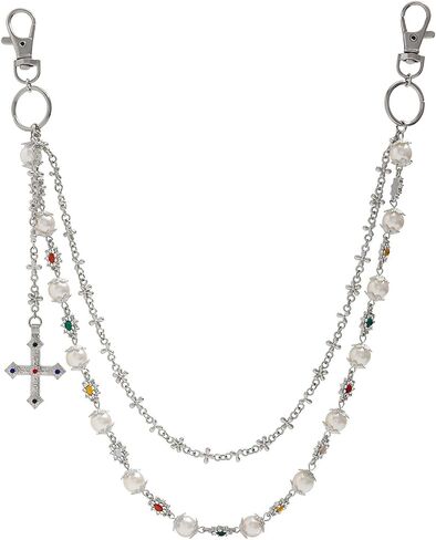 Wallet Pant Pearl Chains - Layered Jean Pocket Chain Keychain for Women Men - Cute Bag Purse Cross Charm in Kuwait