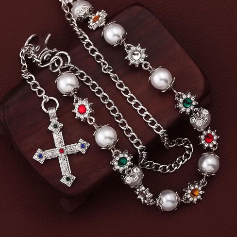 Wallet Pant Pearl Chains - Layered Jean Pocket Chain Keychain for Women Men - Cute Bag Purse Cross Charm in Kuwait