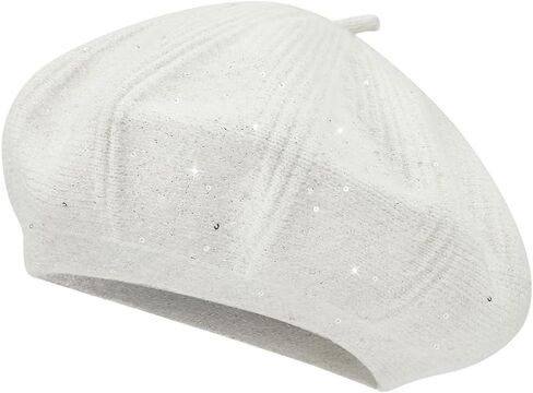 Century Star Sequin Beret Hats for Women Classic Knitted Lady French Stylish Beret for Girls Solid Color Beanie in Saudi Arabia