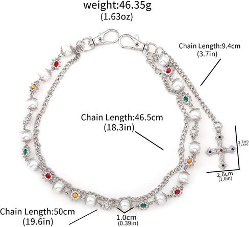 Wallet Pant Pearl Chains - Layered Jean Pocket Chain Keychain for Women Men - Cute Bag Purse Cross Charm in Kuwait