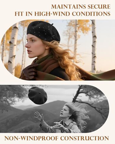 Century Star Sequin Beret Hats for Women Classic Knitted Lady French Stylish Beret for Girls Solid Color Beanie in Saudi Arabia