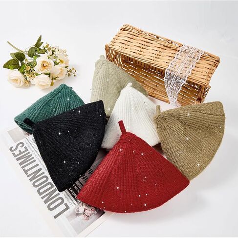 Century Star Sequin Beret Hats for Women Classic Knitted Lady French Stylish Beret for Girls Solid Color Beanie in Saudi Arabia