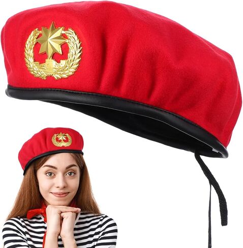 Beret Hats for Women Stage Show Square Dancing Woolen Beret, Pointed Star, Hats, Red, 9.84 x 9.64 x 2.36 Inch in Saudi Arabia